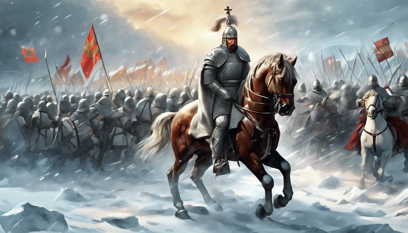 🇷🇺 Alexander Nevsky, Defeat of the Teutonic Knights at the Battle of the Ice, His leadership protected Russian territories from Germanic crusaders, becoming a pivotal moment in Russian history.