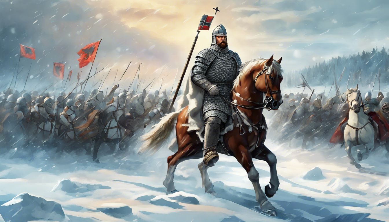 🇷🇺 Alexander Nevsky, Victory at the Battle of the Ice, His defeat of the German knights on frozen Lake Peipus was a significant moment in Russian medieval history and helped halt the eastward expansion of the Teutonic Knights.